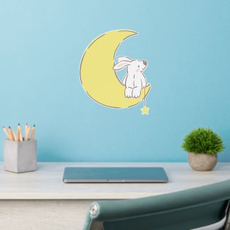 Cute Little Bunny on the Moon - Nursery  Wall Decal