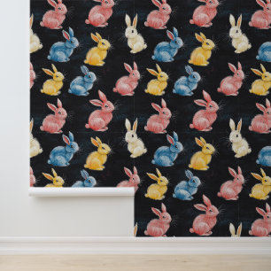 Cute Little Bunny Pattern Chalk Drawing Wallpaper