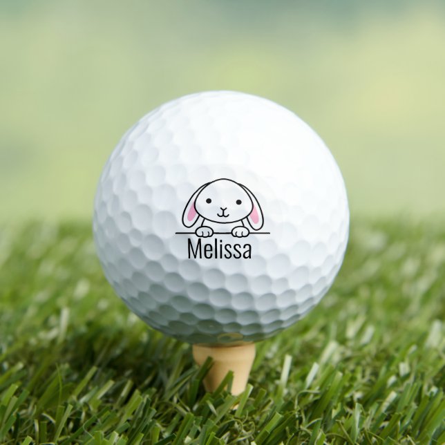 Cute Little Bunny Peeking above Custom Name Golf Balls (Insitu Tee)