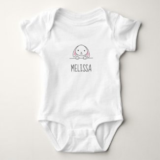 Cute Little Bunny Peeking behind Custom Name Baby Bodysuit
