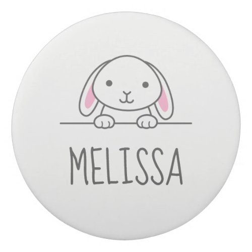 Cute Little Bunny Peeking White Custom Name Eraser