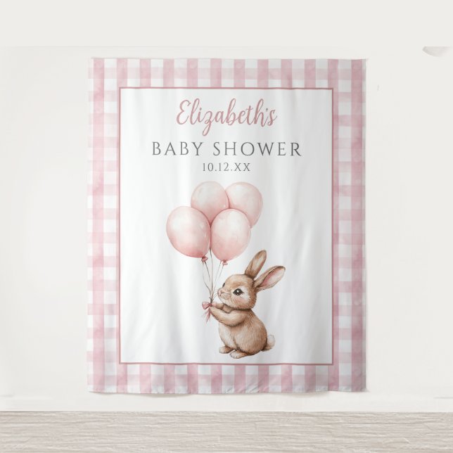Cute Little Bunny Pink Baby Shower Photo Backdrop (Front)