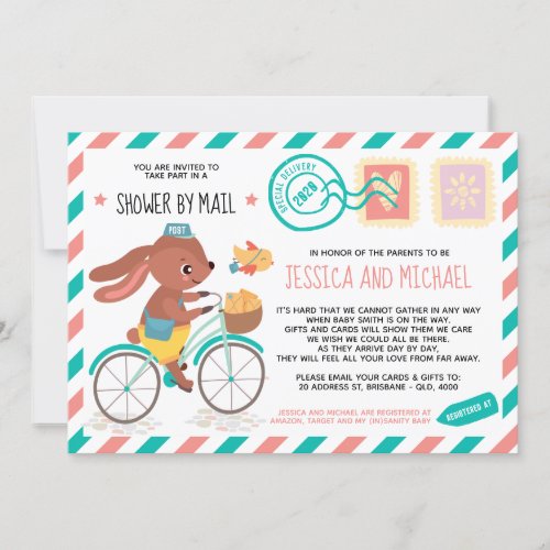 Cute Little Bunny Postman  Baby Shower By Mail Invitation