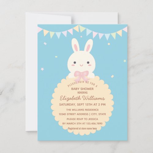 Cute Little Bunny Rabbit Baby Girl Shower Invitation