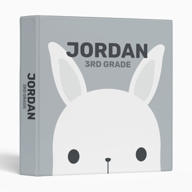 Cute Little Bunny Rabbit with Personalized Name 3 Ring Binder (Front/Spine)