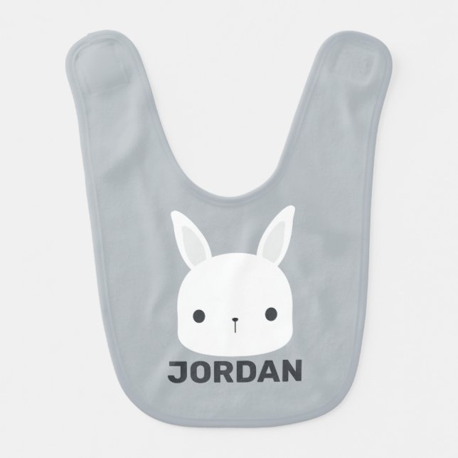 Cute Little Bunny Rabbit with Personalized Name  Baby Bib (Front)