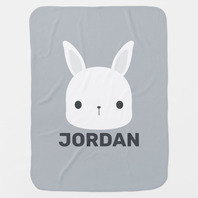 Cute Little Bunny Rabbit with Personalized Name Baby Blanket (Front)