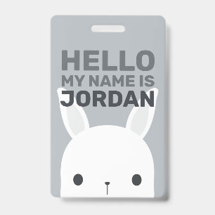 Cute Little Bunny Rabbit with Personalized Name Badge