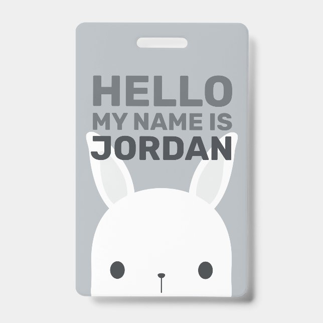 Cute Little Bunny Rabbit with Personalized Name Badge (Front)