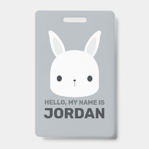 Cute Little Bunny Rabbit with Personalized Name Badge