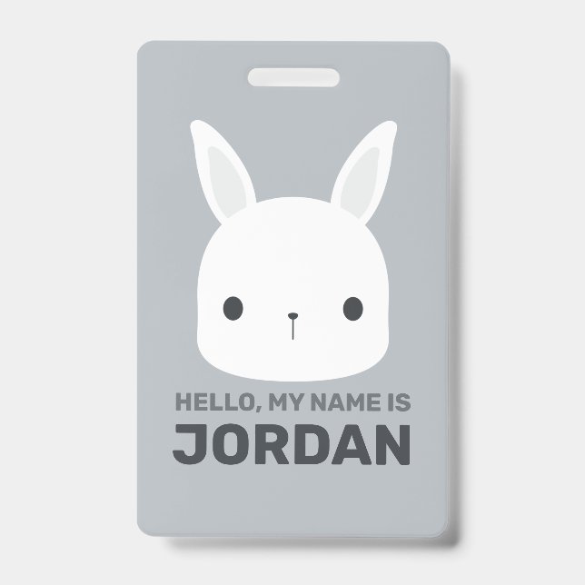 Cute Little Bunny Rabbit with Personalized Name Badge (Front)