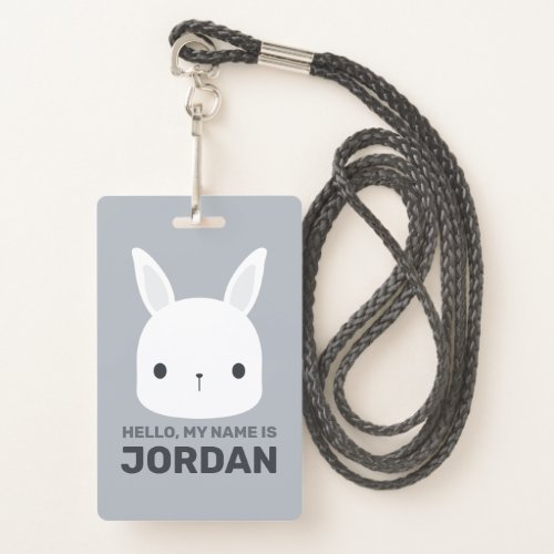 Cute Little Bunny Rabbit with Personalized Name Badge