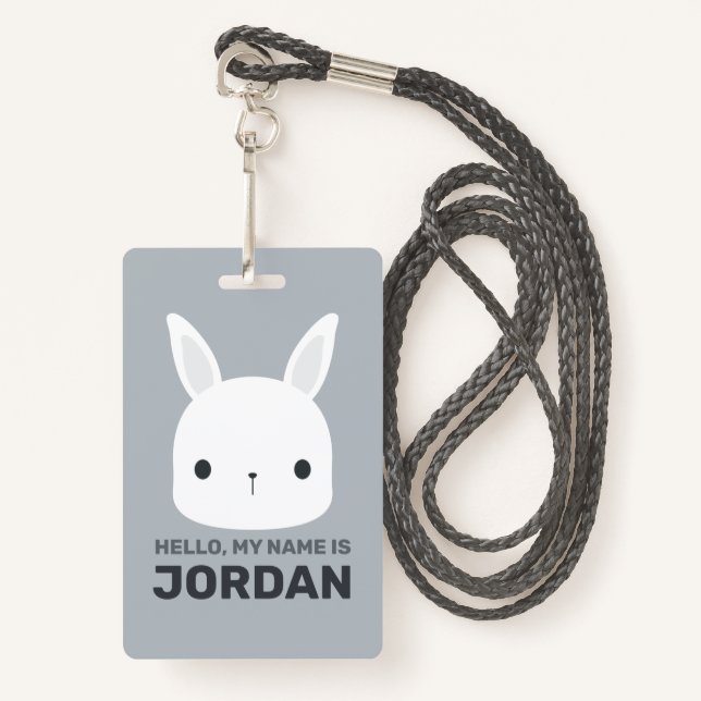 Cute Little Bunny Rabbit with Personalized Name Badge (Front with Lanyard)