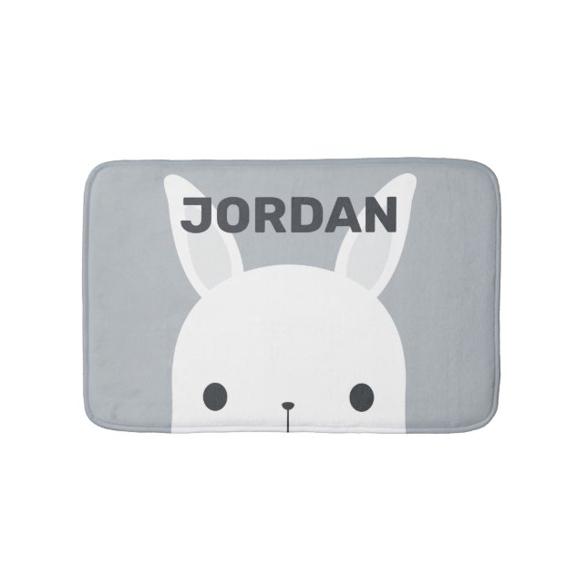 Cute Little Bunny Rabbit with Personalized Name Bath Mat (Front)