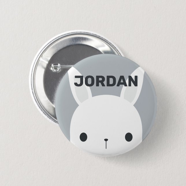 Cute Little Bunny Rabbit with Personalized Name Button (Front & Back)