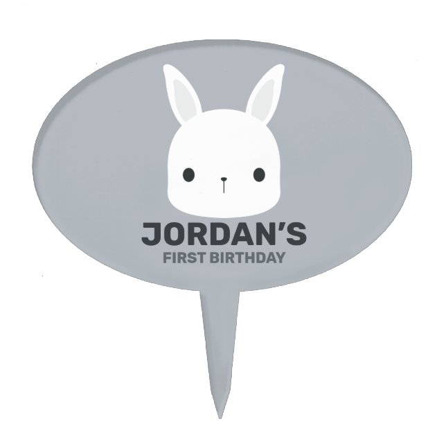 Cute Little Bunny Rabbit with Personalized Name Cake Topper (Front)