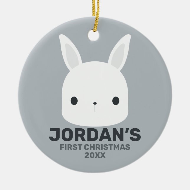 Cute Little Bunny Rabbit  with Personalized Name Ceramic Ornament (Front)