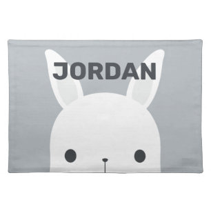 Cute Little Bunny Rabbit with Personalized Name Cl Cloth Placemat