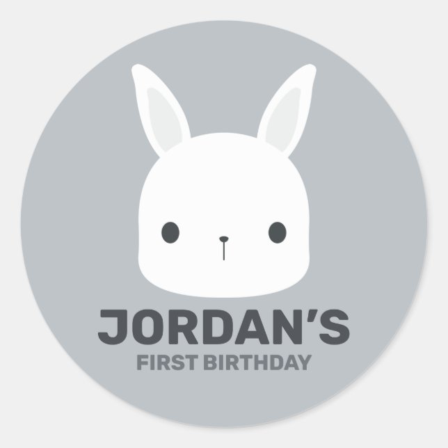 Cute Little Bunny Rabbit with Personalized Name Classic Round Sticker (Front)