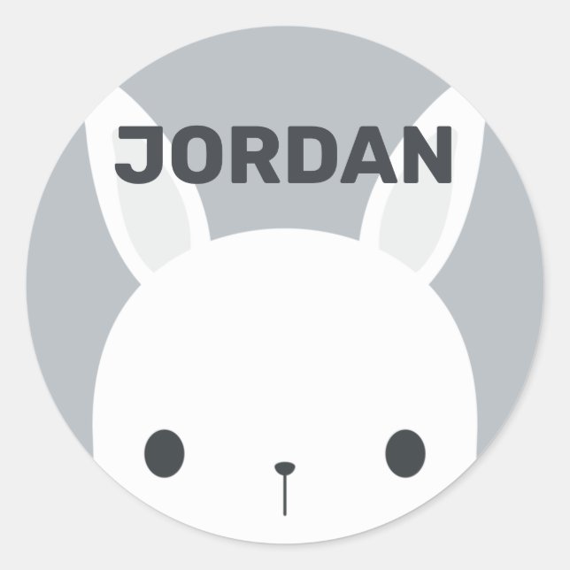 Cute Little Bunny Rabbit with Personalized Name Classic Round Sticker (Front)