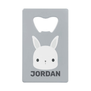 Cute Little Bunny Rabbit with Personalized Name Credit Card Bottle Opener