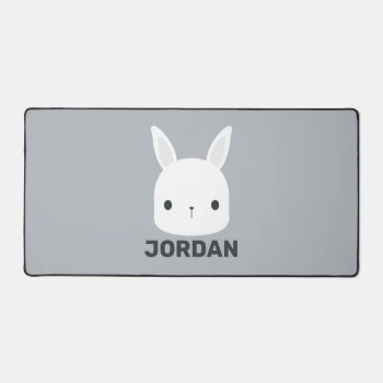 Cute Little Bunny Rabbit With Personalized Name Desk Mat by chingchingstudio at Zazzle