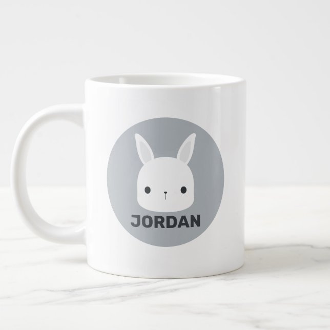 Cute Little Bunny Rabbit with Personalized Name Giant Coffee Mug (Left)