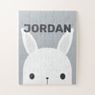 Cute Little Bunny Rabbit with Personalized Name Jigsaw Puzzle