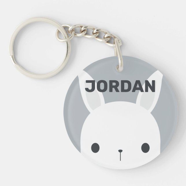 Cute Little Bunny Rabbit with Personalized Name Keychain (Front)