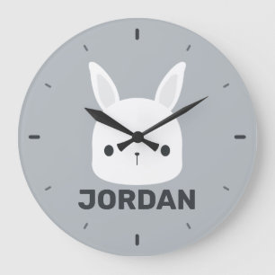 Cute Little Bunny Rabbit with Personalized Name Large Clock