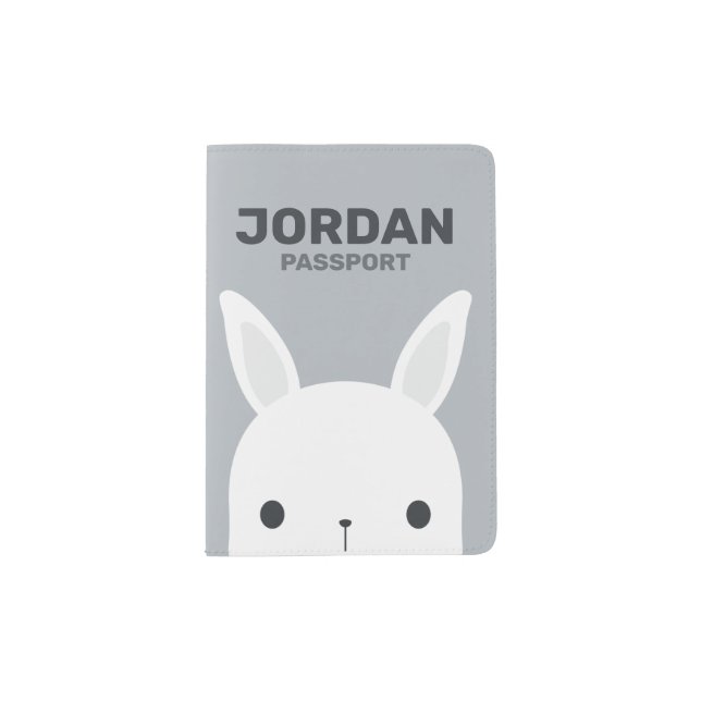 Cute Little Bunny Rabbit with Personalized Name Passport Holder (Front)