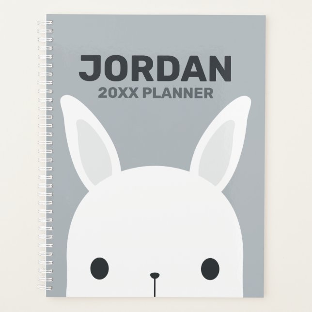 Cute Little Bunny Rabbit with Personalized Name Planner (Front)