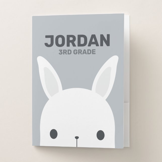 Cute Little Bunny Rabbit with Personalized Name Pocket Folder (Front)
