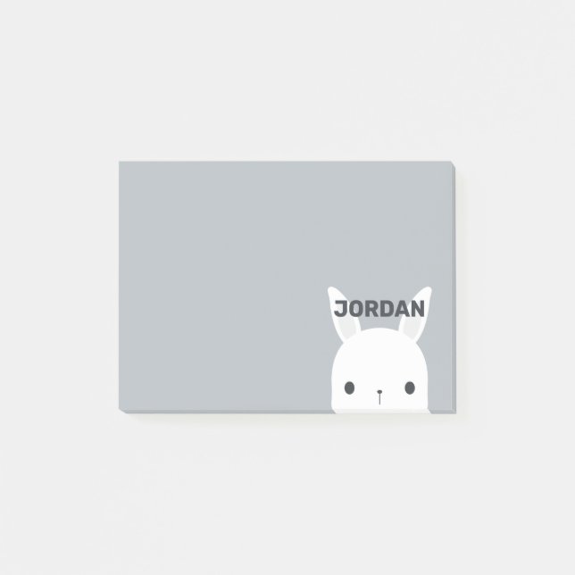Cute Little Bunny Rabbit with Personalized Name Post-it Notes (Front)