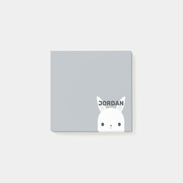 Cute Little Bunny Rabbit with Personalized Name Post-it Notes (Front)