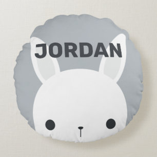 Cute Little Bunny Rabbit with Personalized Name Round Pillow
