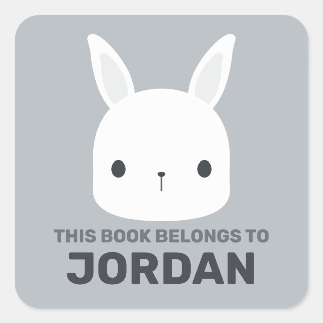 Cute Little Bunny Rabbit with Personalized Name Square Sticker (Front)