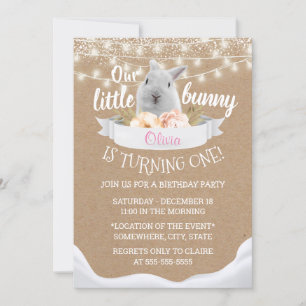 Cute Little Bunny Rustic Kraft First Birthday Invitation