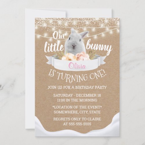 Cute Little Bunny Rustic Kraft First Birthday Invitation
