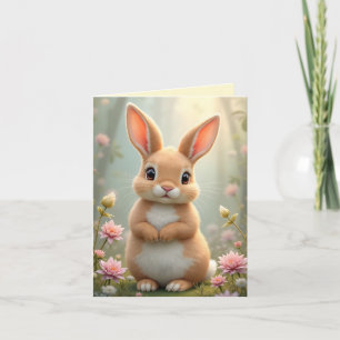 Cute little bunny surrounded by flowers, custom holiday card
