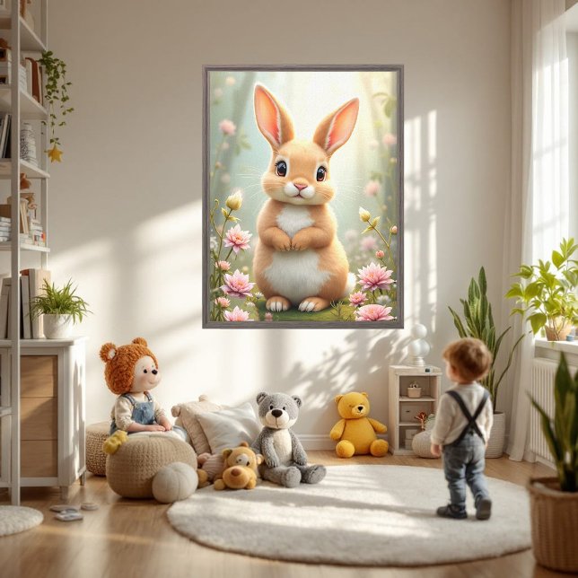Cute little bunny surrounded by flowers, kids   canvas print (Creator Uploaded)