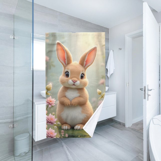 Cute little bunny surrounded by flowers, kids   hand towel  (Creator Uploaded)