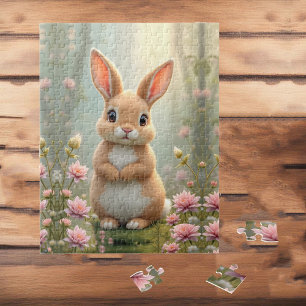 Cute little bunny surrounded by flowers, kids jigsaw puzzle