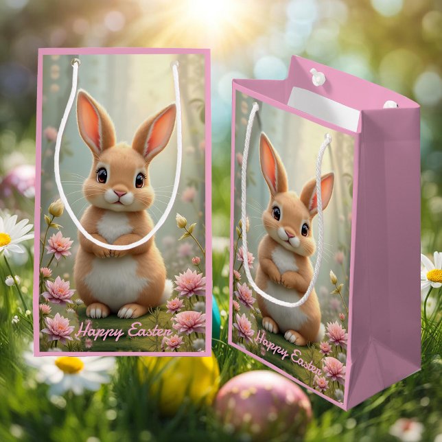 Cute little bunny surrounded by flowers, kids   small gift bag (Creator Uploaded)