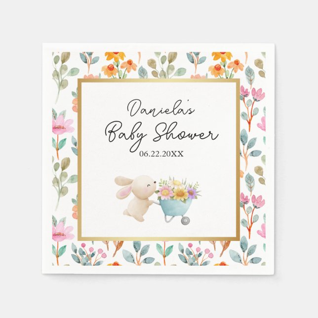 Cute Little Bunny Wildflowers Baby Shower  Napkins (Front)