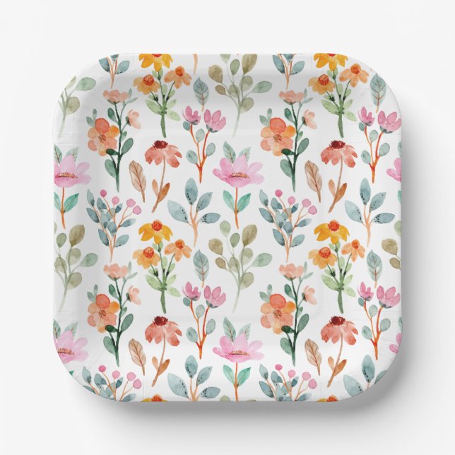 Cute Little Bunny Wildflowers Baby Shower  Paper Plates (Front)