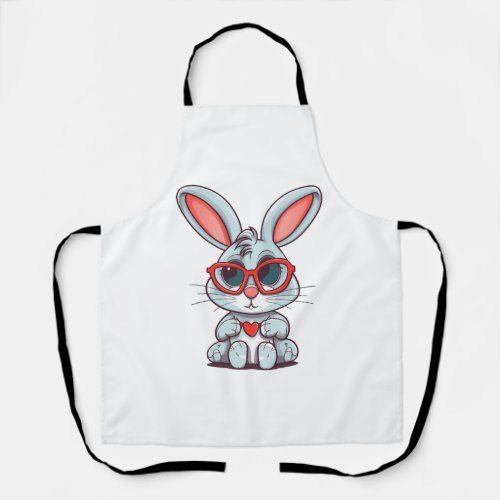 Cute Little Bunny With Glasses Heart Easter Day    Apron