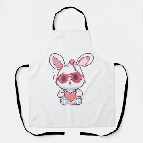 Cute Little Bunny With Glasses Heart Easter Day  Apron