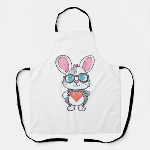 Cute Little Bunny With Glasses Heart Easter Day   Apron