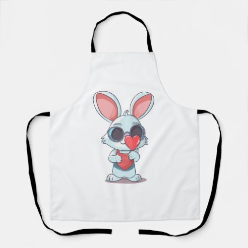 Cute Little Bunny With Glasses Heart Easter Day    Apron